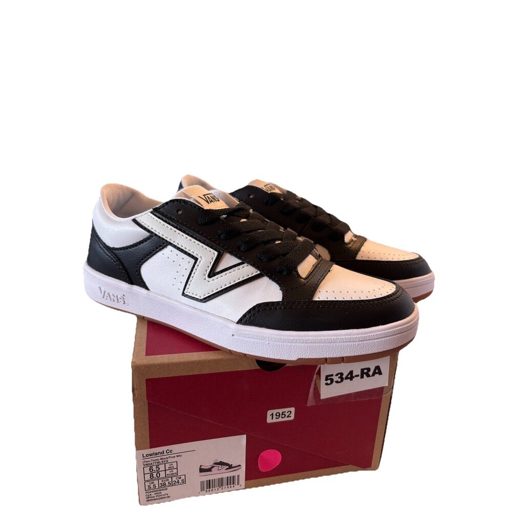 Vans Women's Lowland CC Black/True White Leather Comfy Cush Sneakers M 6.5 W 8
